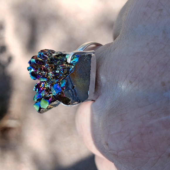 New Titanium Druzy 925 Silver Ring. - Picture 6 of 16